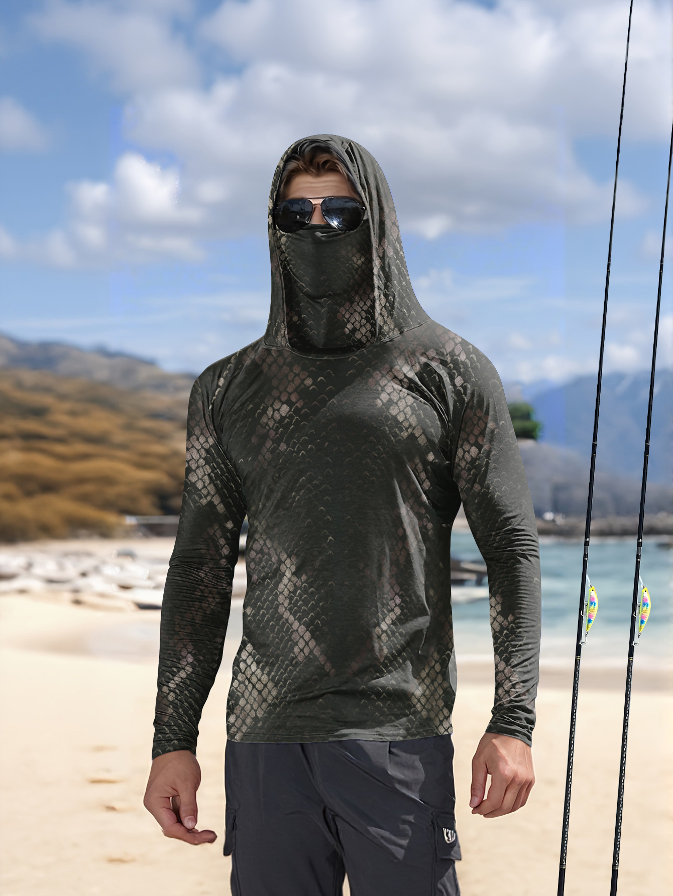 Fishing Hoodie - Camisa de Pesca Masculina com Capuz,