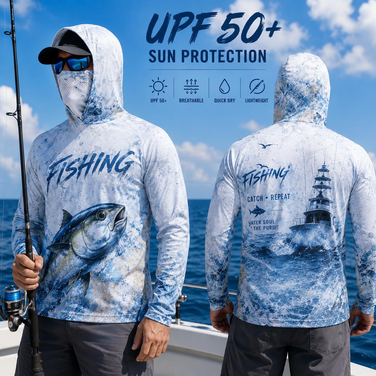 Camisa de Pesca com Capuz para - Fishing Mask Sun Protection avaliação e preço